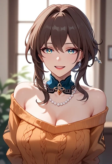 star rail,ruan mei,orange,sweater  - AI generated anime art